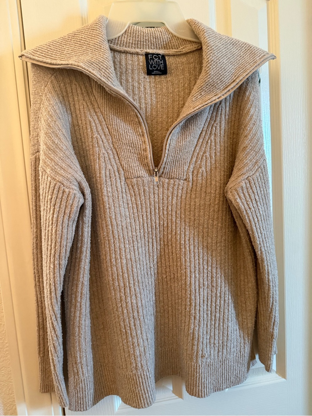 FCT WITH LOVE Ribbed Half-Zip Pullover Sweater - Beige
